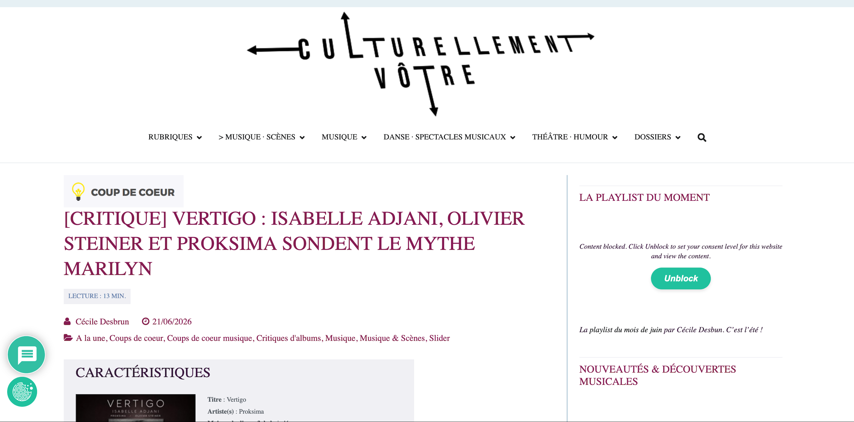Proksima Adjani Steiner Vertigo Culturellement Vôtre